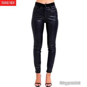 High Waist Faux Leather Denim Skinny Pants, 29" Inseam, Stretch Blend